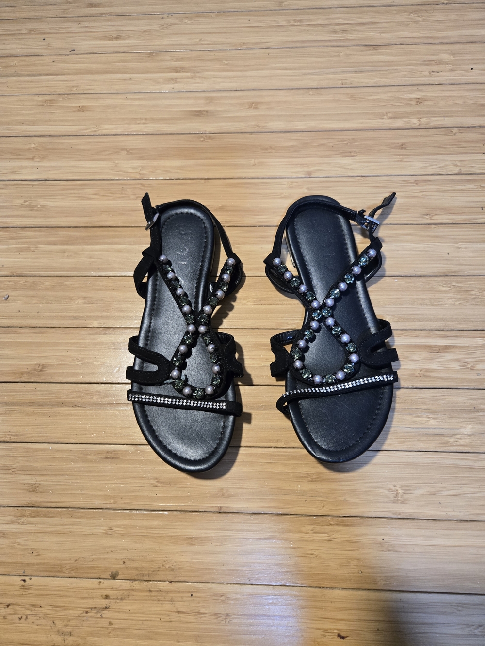 Unisa Black Beaded Crisscross Sandals